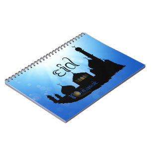 Eid Mubarak Moschee mit Typografie Notizblock