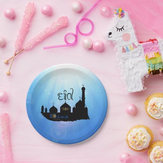 Eid Mubarak Moschee mit Typografie Pappteller (Party)