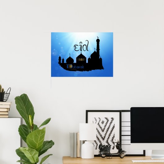 Eid Mubarak Moschee mit Typografie Poster (Heimbüro)