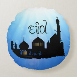Eid Mubarak Moschee mit Typografie Rundes Kissen