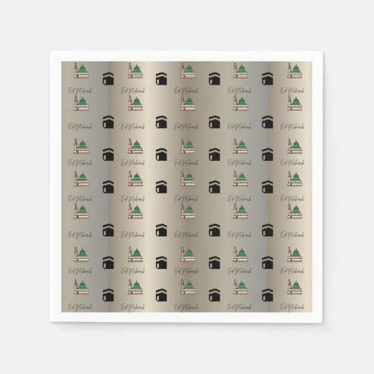 Eid Mubarak Napkins – Gold Kaaba & Masjid Nabawi Serviette (Vorderseite)