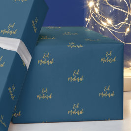 Eid Mubarak Navy Blue Gold Geschenkpapier