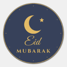 Eid Mubarak Navy Gold Halbmond Runde Aufkleber