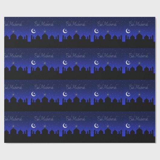 Eid Mubarak Night Stars Moschee Geschenkpapier (Flach)