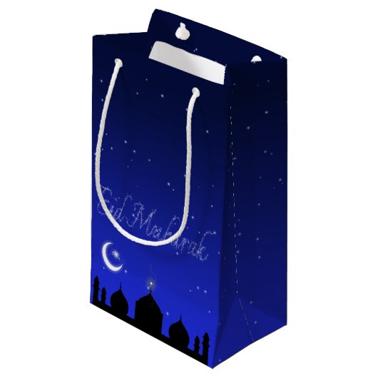 Eid Mubarak Night Stars Moschee Kleine Geschenktüte (Vorderseite Schrägansicht)
