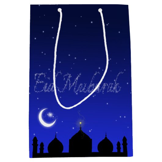 Eid Mubarak Night Stars Moschee Mittlere Geschenktüte (Vorderseite)