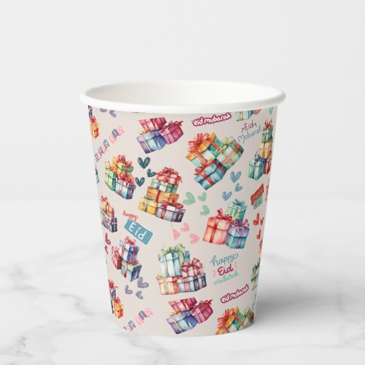 Eid Mubarak Paper Cups – Colourful Gift Boxes Pappbecher (Rückseite)