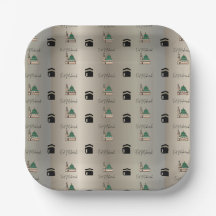 Eid Mubarak Paper Plate|Gold Kaaba & Masjid Nabawi