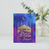 Eid Mubarak - Pastellgold und -purpuren Postkarte (Stehend Vorderseite)