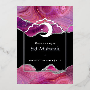 Eid Mubarak Pink und Silver Agate Foil Ferienwagen Folien Feiertagskarte