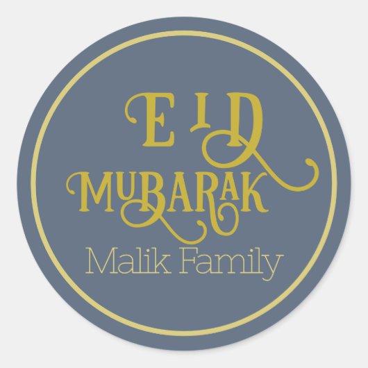 Eid Mubarak Retro Blue Color Schlicht Personalisie Runder Aufkleber (Vorderseite)