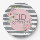 Eid Mubarak Rosa & Graue Blumen Pappteller (Vorderseite)