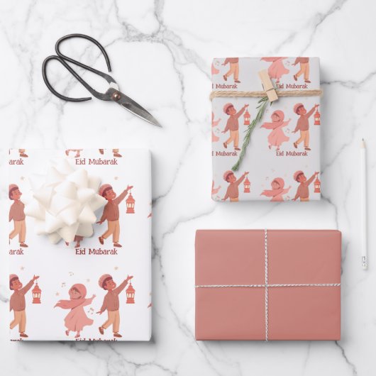 Eid Mubarak Rosa Kinder Geschenk Geschenkpapier Set (Vorderseite)