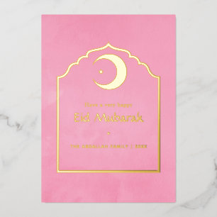 Eid Mubarak Rosa und Gold Folien Feiertagskarte