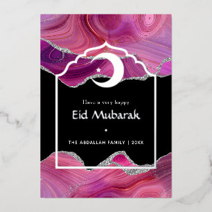 Eid Mubarak Rosa und Silber Achat Folien Feiertag  Feiertagskarte