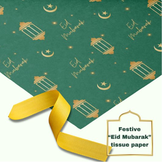 Eid Mubarak Tissue - Elegantes grünes Gold Seidenpapier