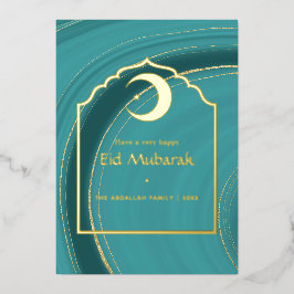 Eid Mubarak Turquoise - Aquamarin und Gold Agate F Folien Feiertagskarte