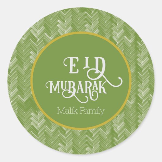 Eid Mubarak Typografie Zickzack Green Personalisie Runder Aufkleber (Vorderseite)