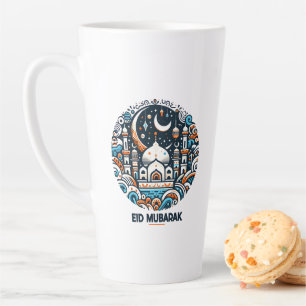 Eid Mubarak Verzierter Halbmond Bunte Moscheekunst Milchtasse