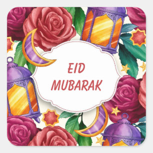 Eid Mubarak Watercolor Floral Quadratischer Aufkleber