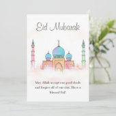 Eid Mubarak Watercolor Moschee 0902 Einladung (Stehend Vorderseite)