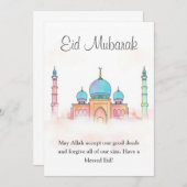 Eid Mubarak Watercolor Moschee 0902 Einladung (Vorne/Hinten)