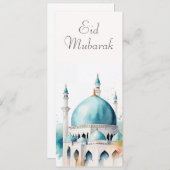 Eid Mubarak Watercolor Moschee 0902a Einladung (Vorne/Hinten)