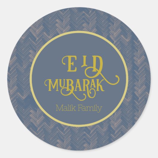 Eid Mubarak Zickzack Retro Blau Personalisiert Runder Aufkleber (Vorderseite)