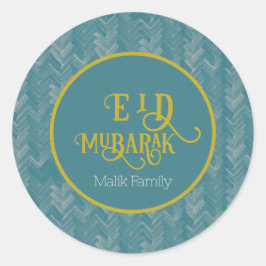 Eid Mubarak Zickzack Türkis Personalisiert Runder Aufkleber