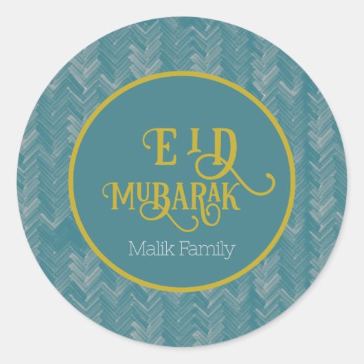 Eid Mubarak Zickzack Türkis Personalisiert Runder Aufkleber (Vorderseite)