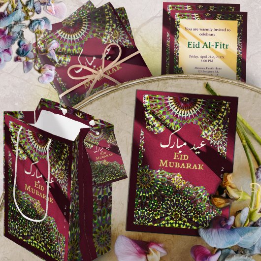 Eid Mubarak Ziermuster Crimson Red Geschenkpapier Set