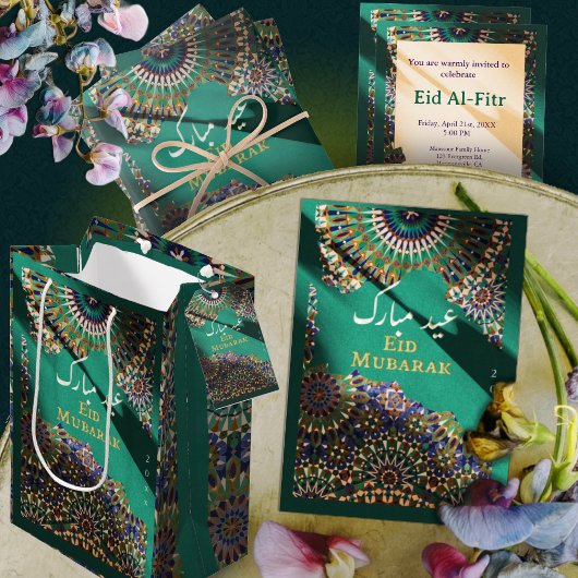 Eid Mubarak Ziermuster Emerald Geschenkanhänger