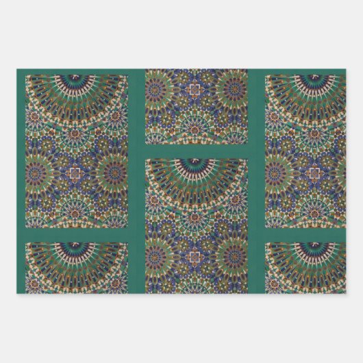Eid Mubarak Ziermuster Emerald Green Geschenkpapier Set (Vorderseite 2)