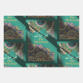 Eid Mubarak Ziermuster Emerald Green Geschenkpapier Set (Vorderseite)