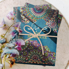 Eid Mubarak Ziermuster Steel Blue Geschenkpapier Set