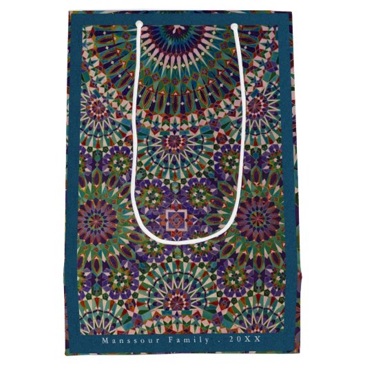 Eid Mubarak Ziermuster Steel Blue Mittlere Geschenktüte (Rückseite)