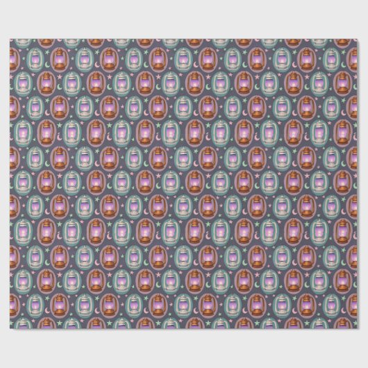 Eid & Ramadan Lanterns Seamless Pattern with Moon Geschenkpapier (Flach)