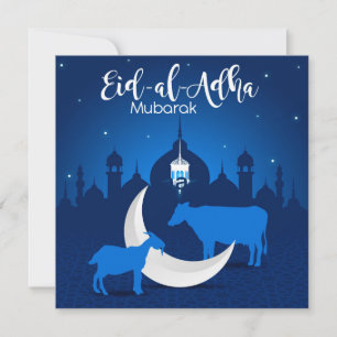 Eid ul Adha Mubarak Mosque Stars White Blue Feiertagskarte