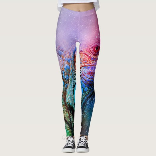 Eidechsen-Leggings-Regenbogen-Leguan-bunter Drache Leggings (Vorderseite)