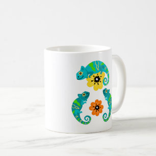 Eidechsen Liebe Orange & Gelbe Blumen Weißes Tuch Kaffeetasse
