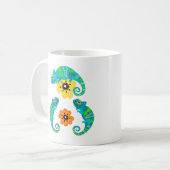 Eidechsen Liebe Orange & Gelbe Blumen Weißes Tuch Kaffeetasse (Vorderseite Links)