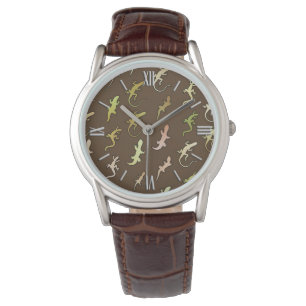 Eidechsen und Geckos, auf Kaffeebraun Armbanduhr