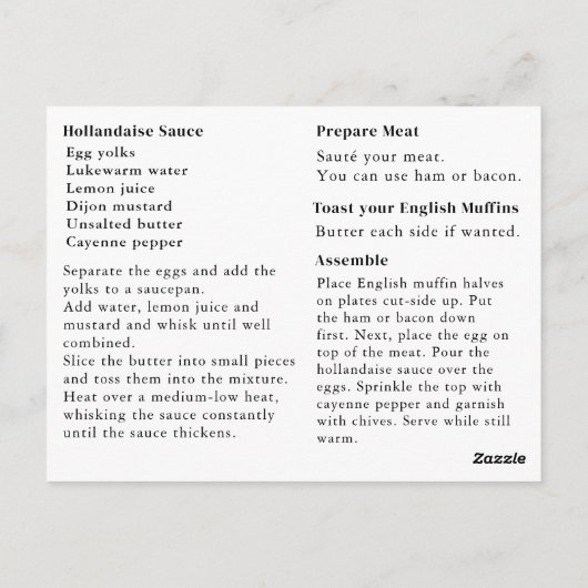 Eier Benedict Tagesrezeptur Postkarte (Rückseite)