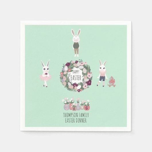 Eier Bunny Wildblume Personalisiert Vintag Ostern Serviette (Vorderseite)