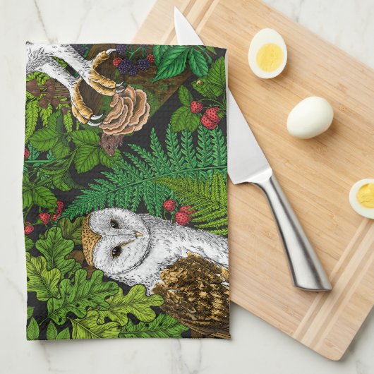 Eier, Farne, Eichen und Beeren Geschirrtuch (Viertel Falte)