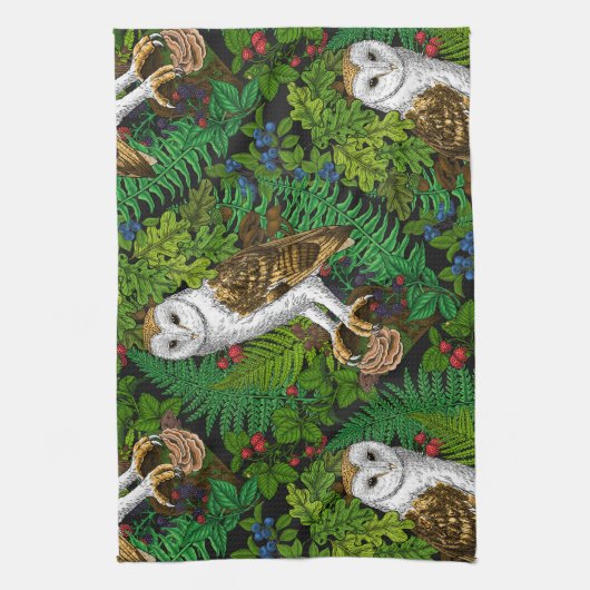 Eier, Farne, Eichen und Beeren Geschirrtuch (Vertikal)