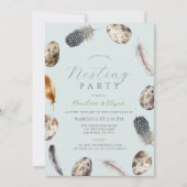Eier & Feathers Blue Nesting Party Baby Dusche Einladung (Vorderseite)