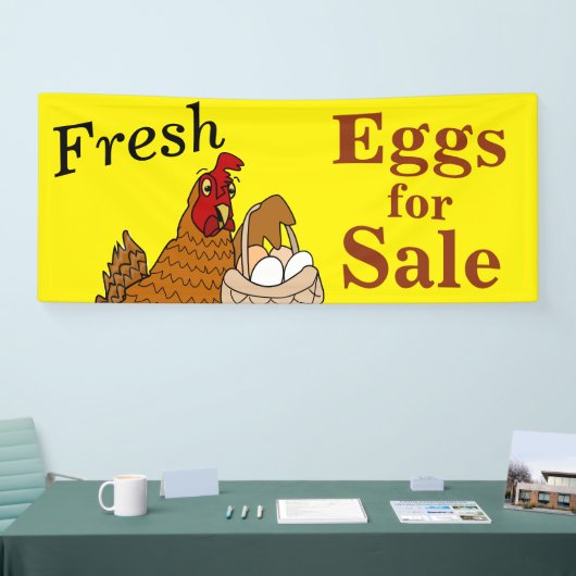 Eier für Verkaufs-Fahnen-Cartoon-Huhn Ihr Text Banner (Messe)