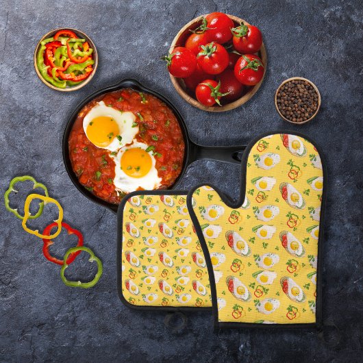 Eier, gebraten, gelb, mit Glockengelb Paprikaschot Ofenhandschuh & Topflappen-Set