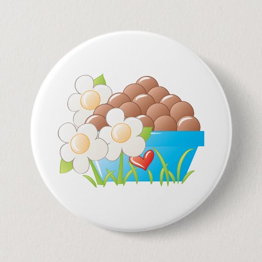 Eier in Blue Bowl mit Blume und Herz Button (Vorderseite)